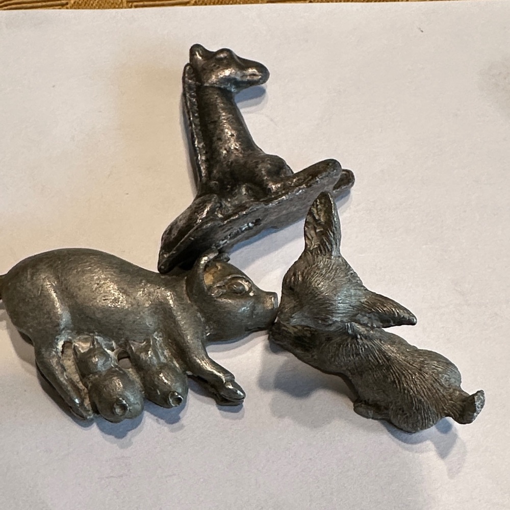 Vintage Spoontiques Pewter Figurines 1981 Piglets Fawn Giraffe Set of 3